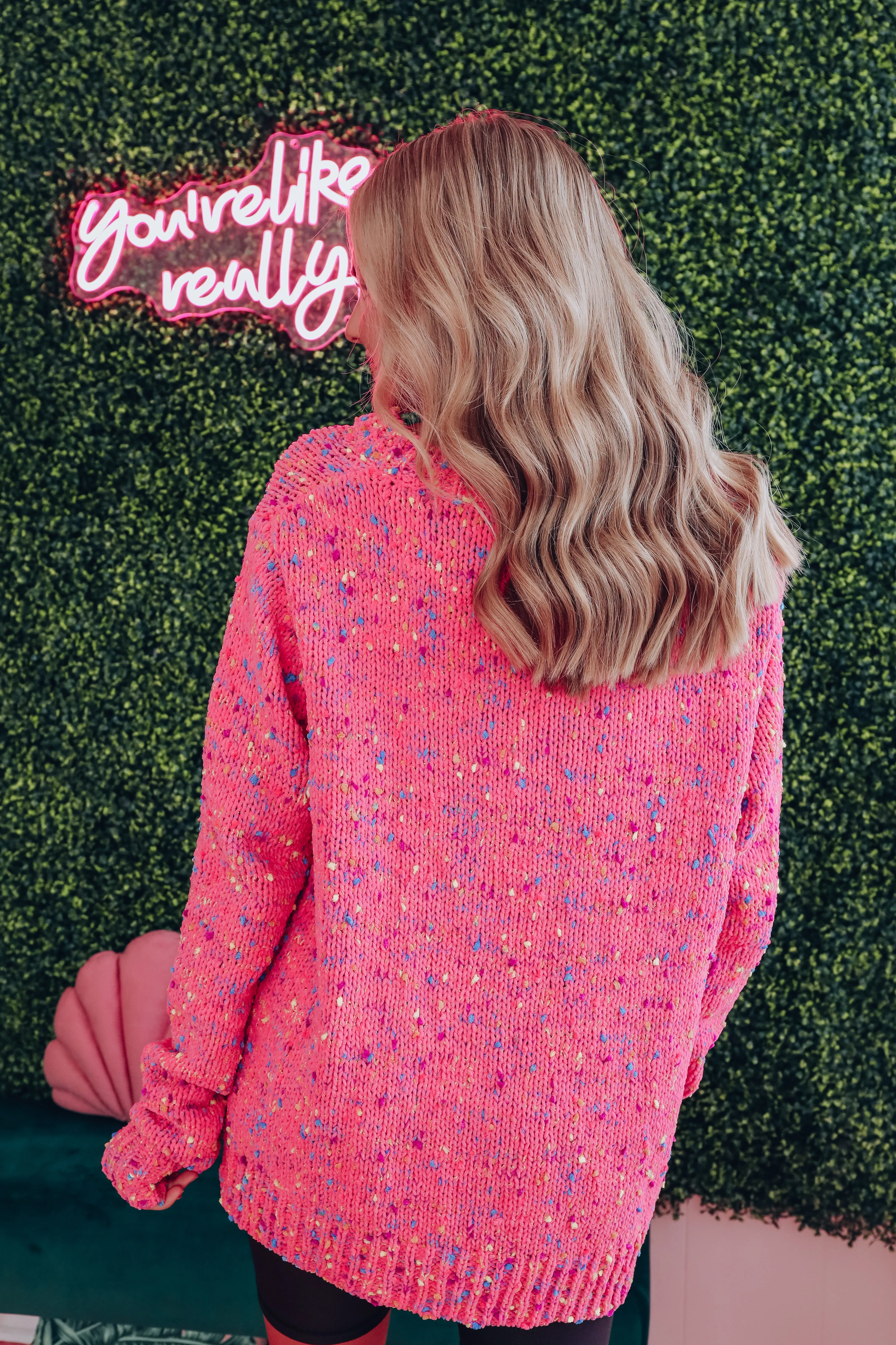 Callie Confetti V-Neck Sweater - Pink/Agua