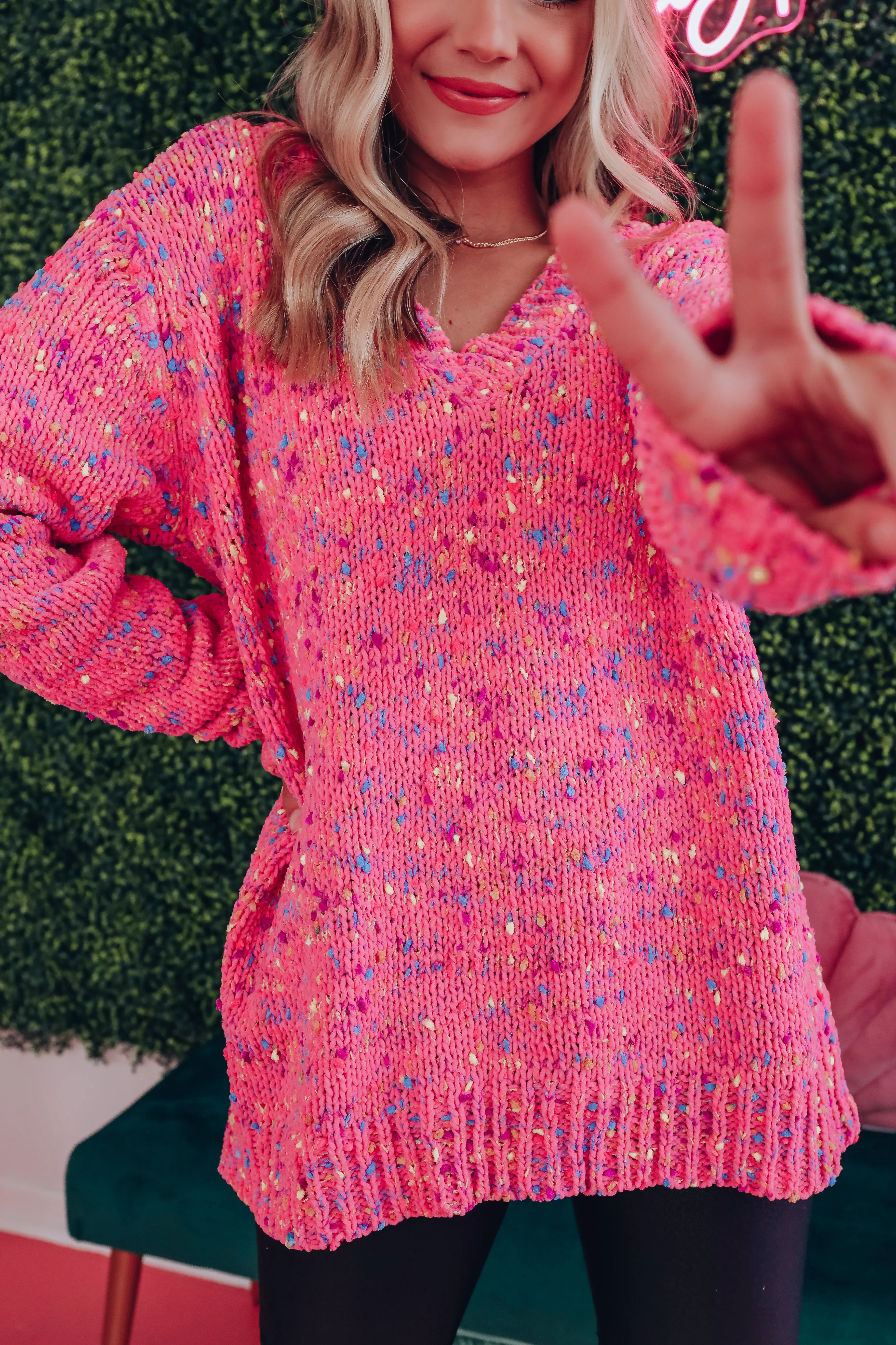 Callie Confetti V-Neck Sweater - Pink/Agua