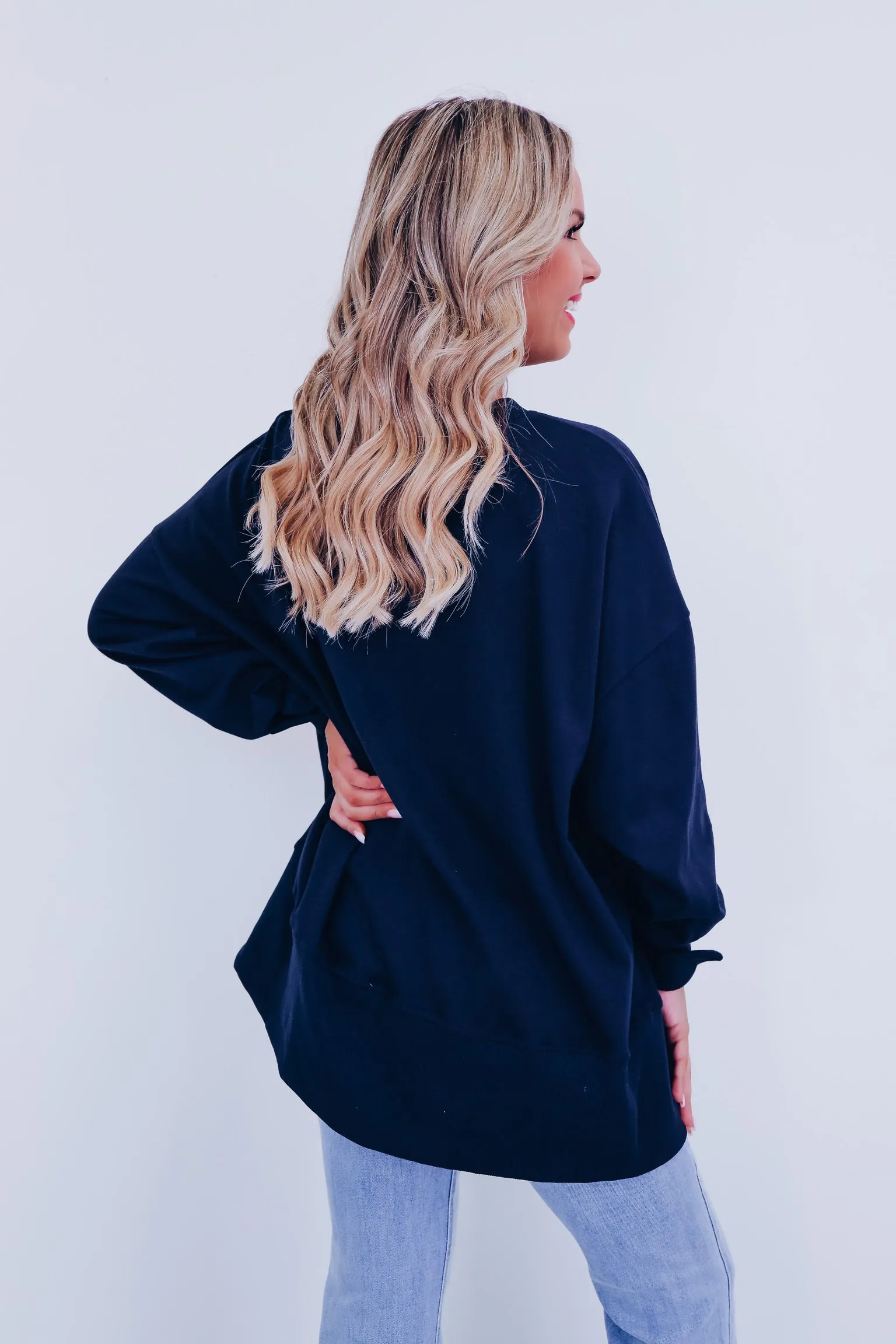 Candy Cane Sequin Patch Hi Lo Top - Navy