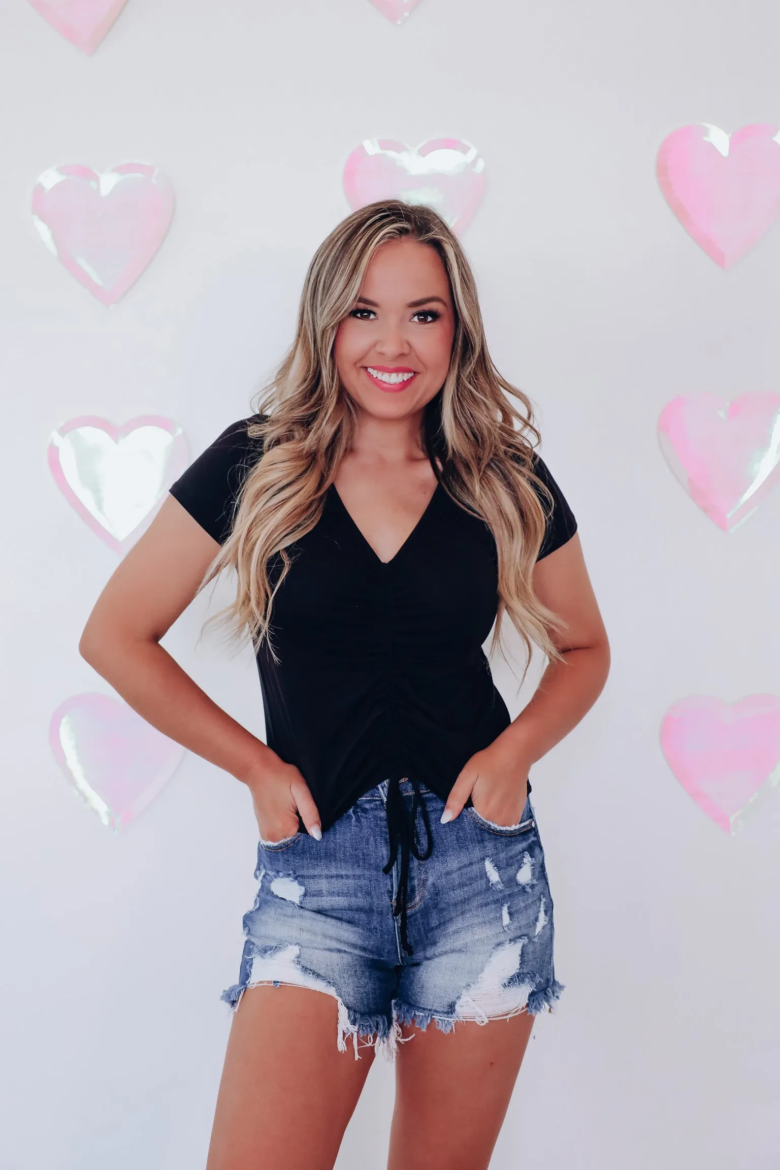 Carli Ruched Crop Top - Black