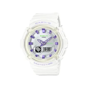 Casio Baby G Duo Dance In Neon Led Worldtime Stopwatch Alarm 100M Water Resistant White W/ Purple Accent Resin BGA280DN-7A