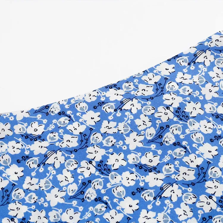 Casual Floral Blue Print High Waist A-Line Long Skirt
