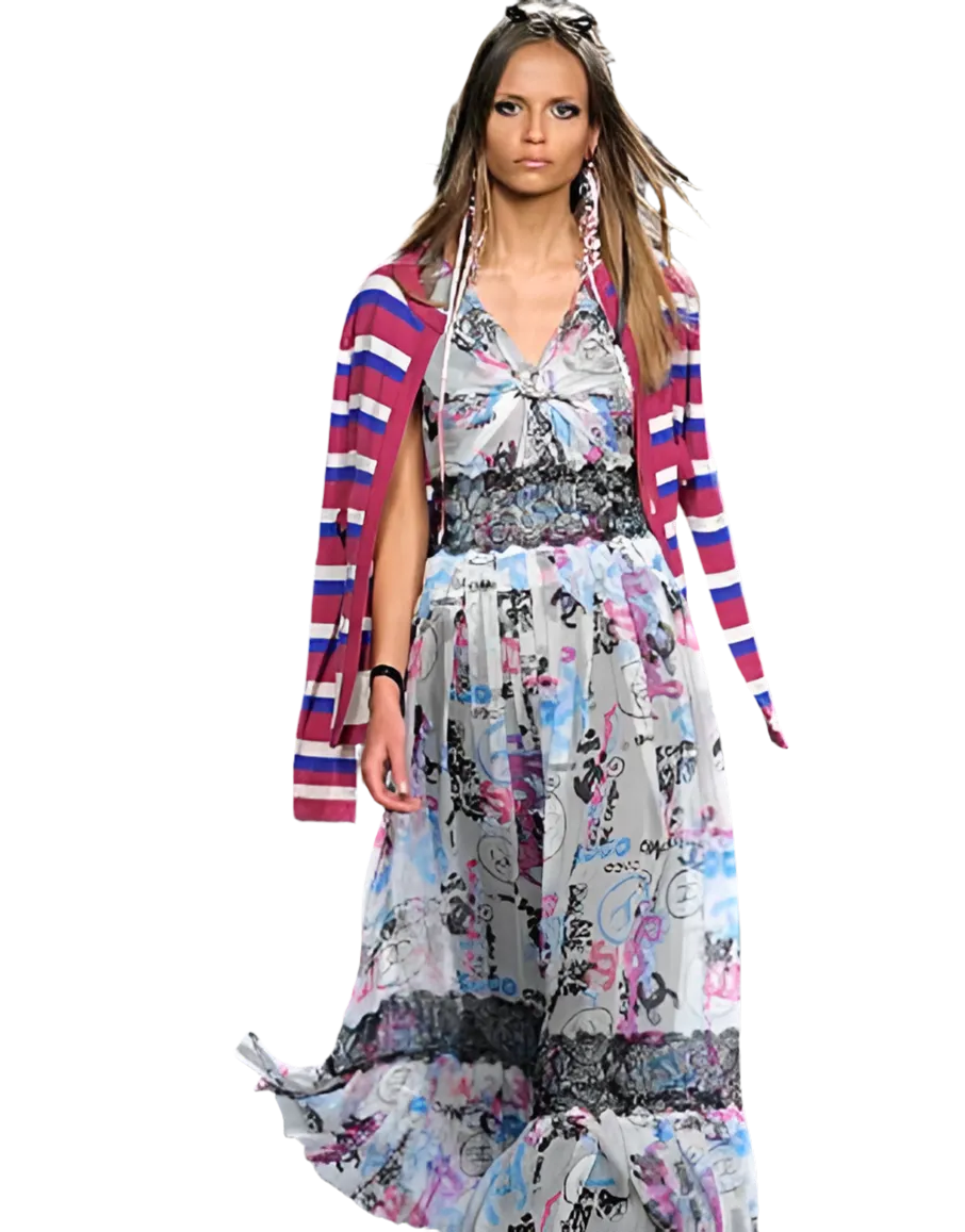 Chanel Silk Multi-Color Logo Graphic Dress