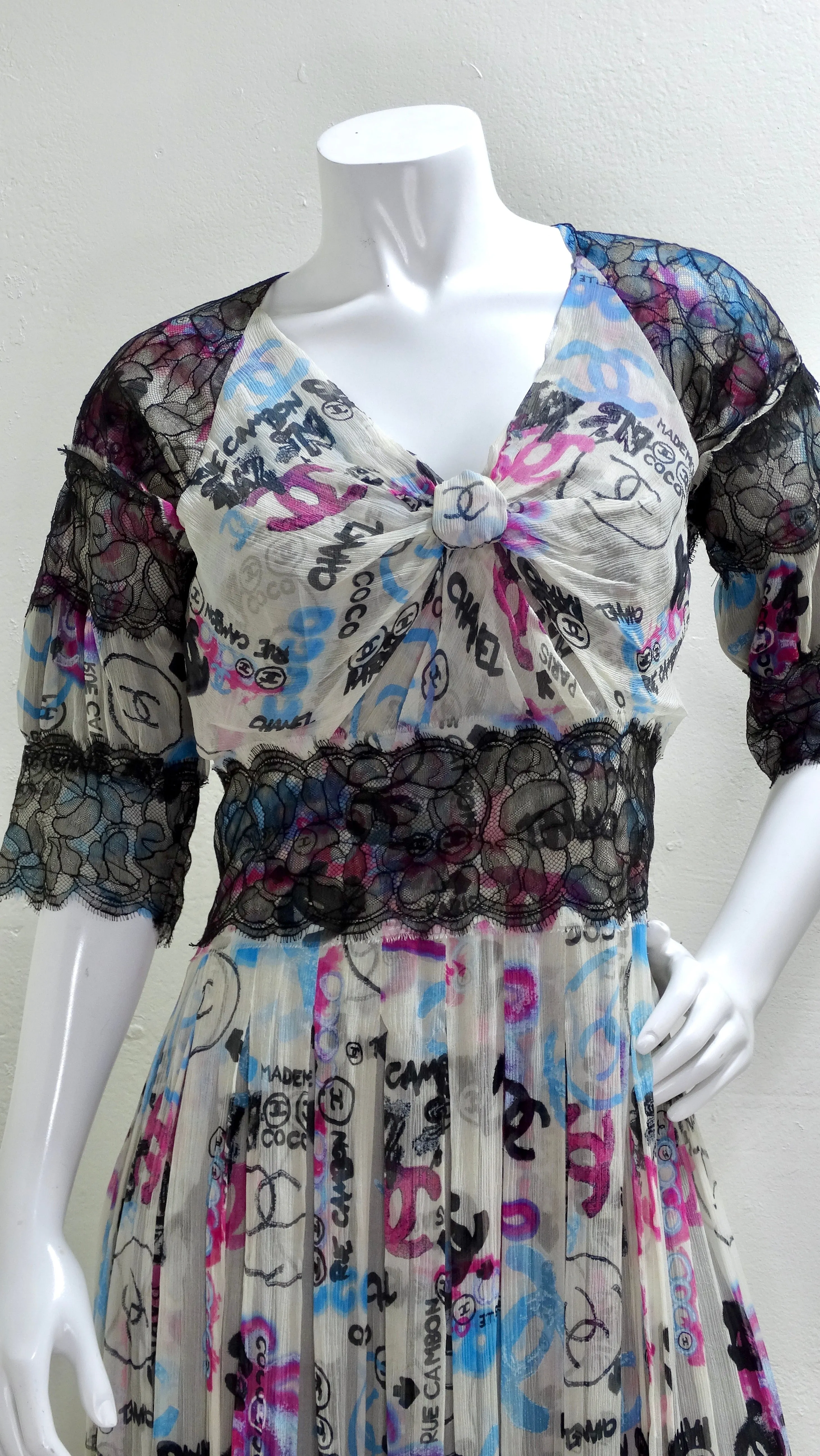 Chanel Silk Multi-Color Logo Graphic Dress