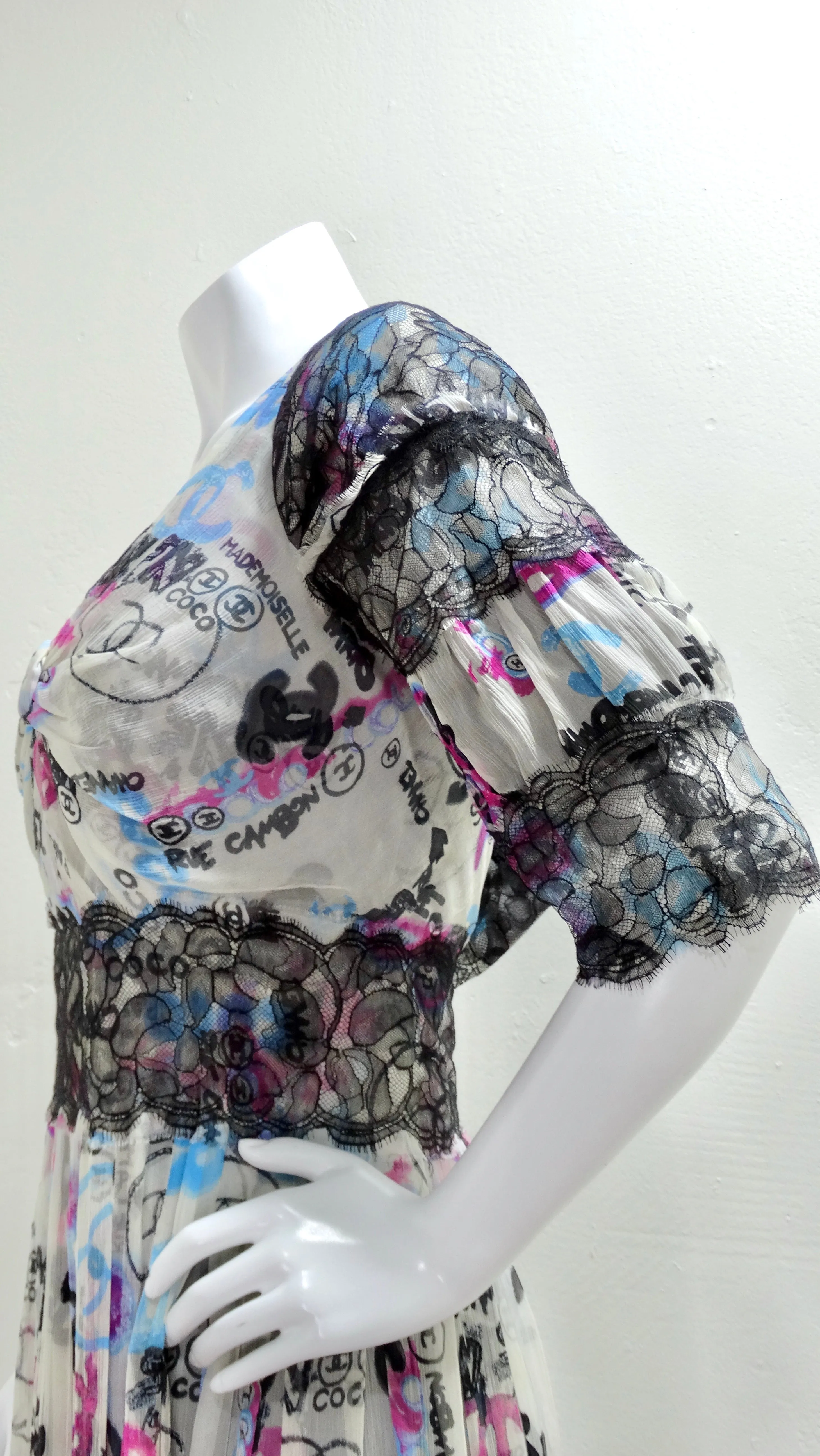 Chanel Silk Multi-Color Logo Graphic Dress