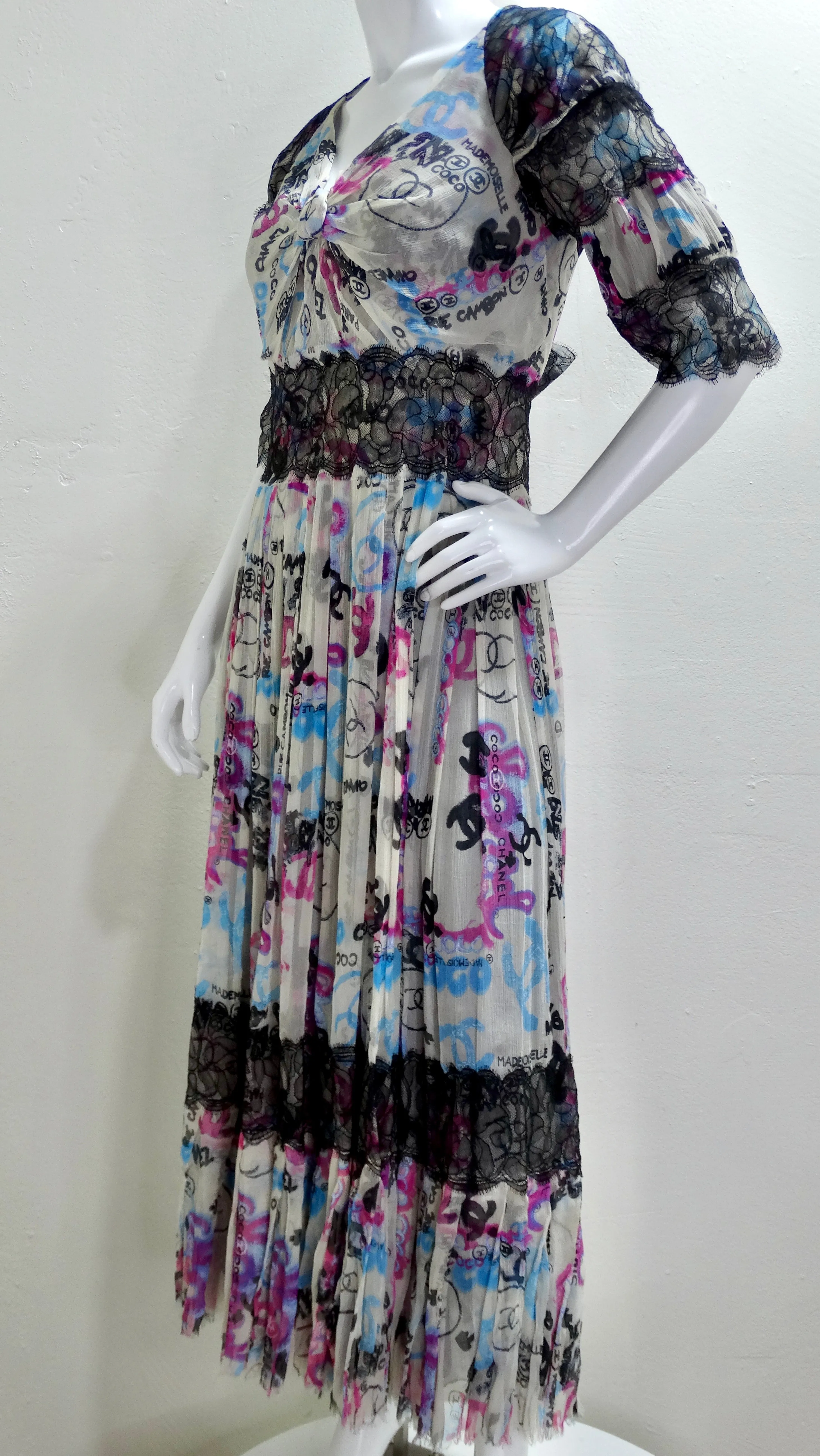 Chanel Silk Multi-Color Logo Graphic Dress