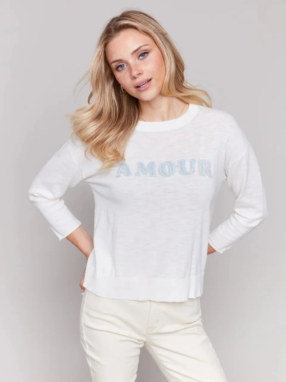 Charlie B Denim Patch Cotton Sweater - Love