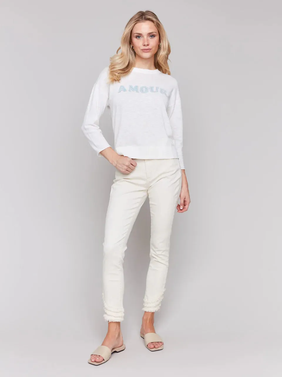 Charlie B Denim Patch Cotton Sweater - Love