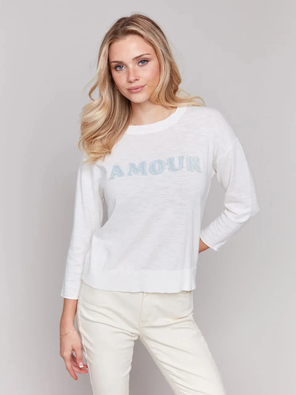 Charlie B Denim Patch Cotton Sweater - Love