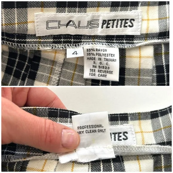 Chaus Vintage Black &amp; Ivory Plaid Pleated Skirt