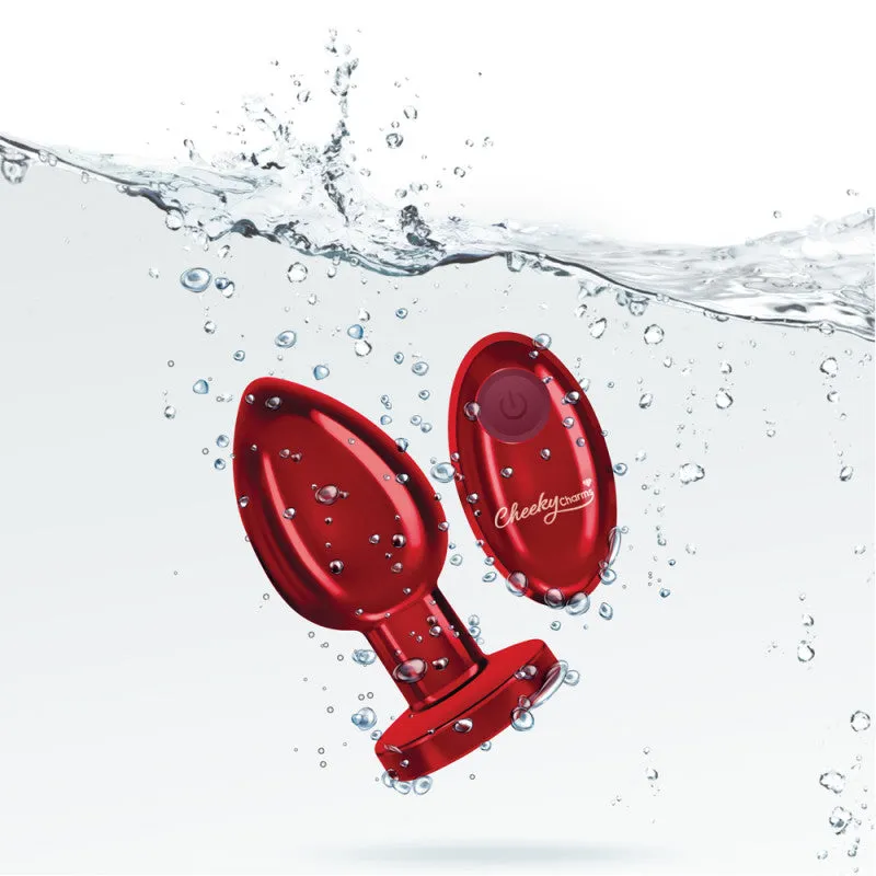 Cheeky Charms - Rechargeable Vibrating Metal Butt Plug With Remote Control - Red - Large