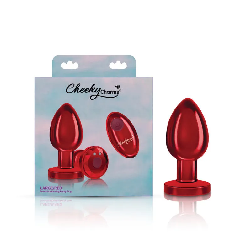 Cheeky Charms - Rechargeable Vibrating Metal Butt Plug With Remote Control - Red - Large