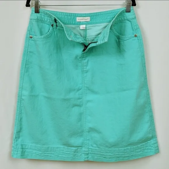 Christopher &amp; Banks Colored Denim Skirt Distressed Casual Aqua Blue-Green size 6