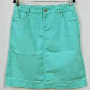 Christopher &amp; Banks Colored Denim Skirt Distressed Casual Aqua Blue-Green size 6