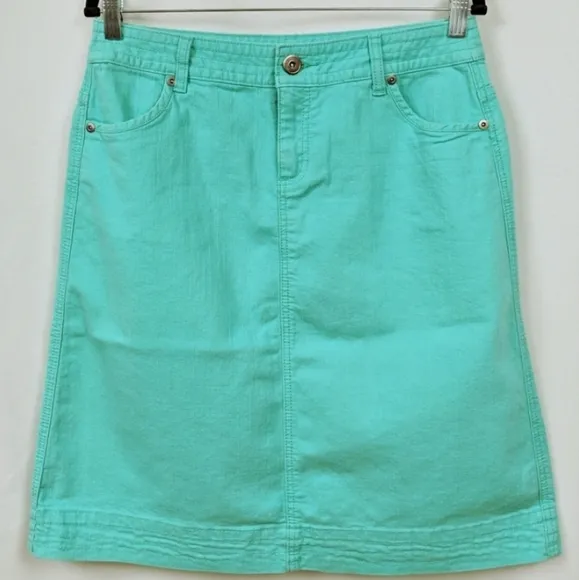 Christopher &amp; Banks Colored Denim Skirt Distressed Casual Aqua Blue-Green size 6