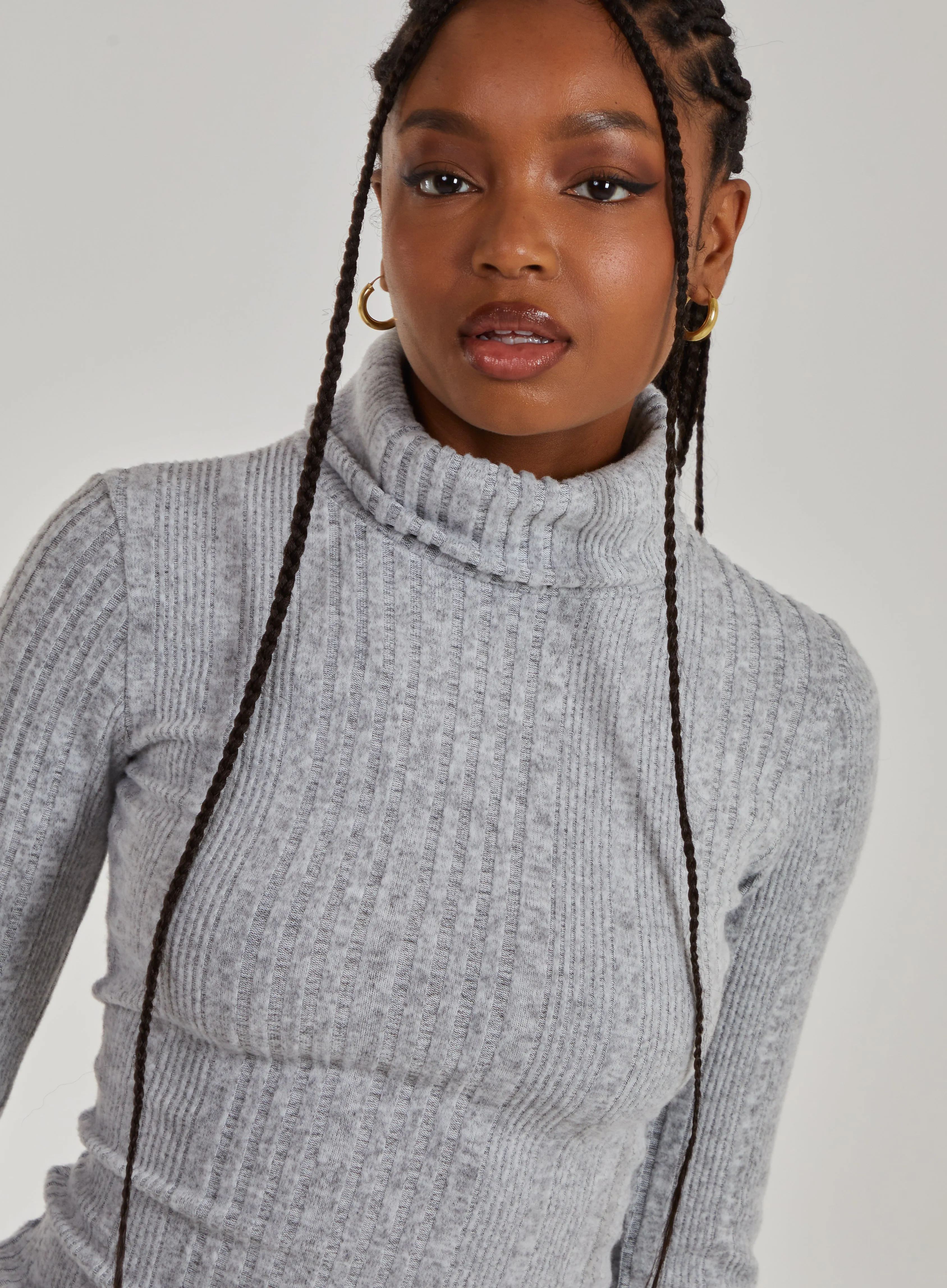 Chunky Brushed Rib Roll Neck Dress