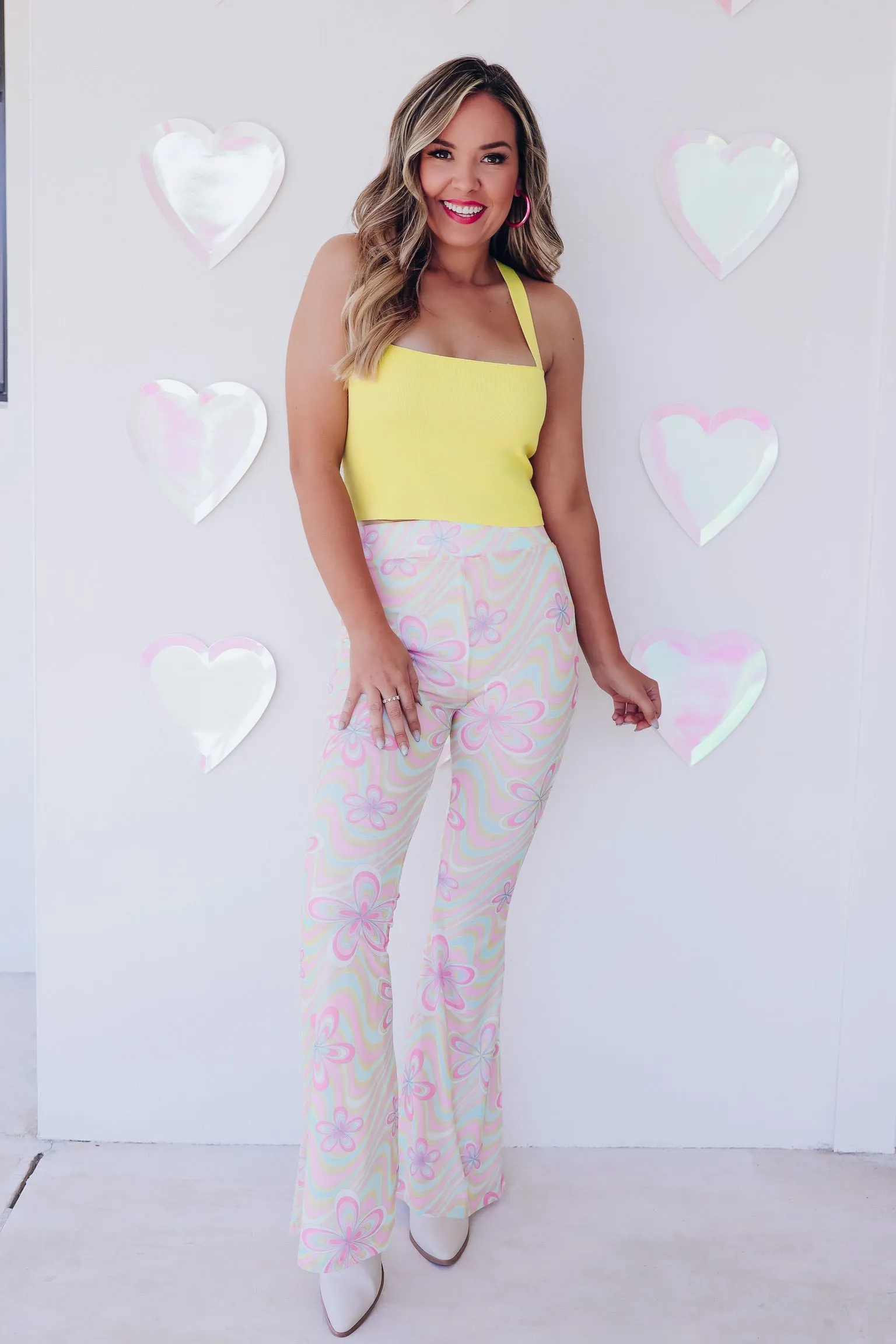 Cross Back Cropped Tank Top - Yellow