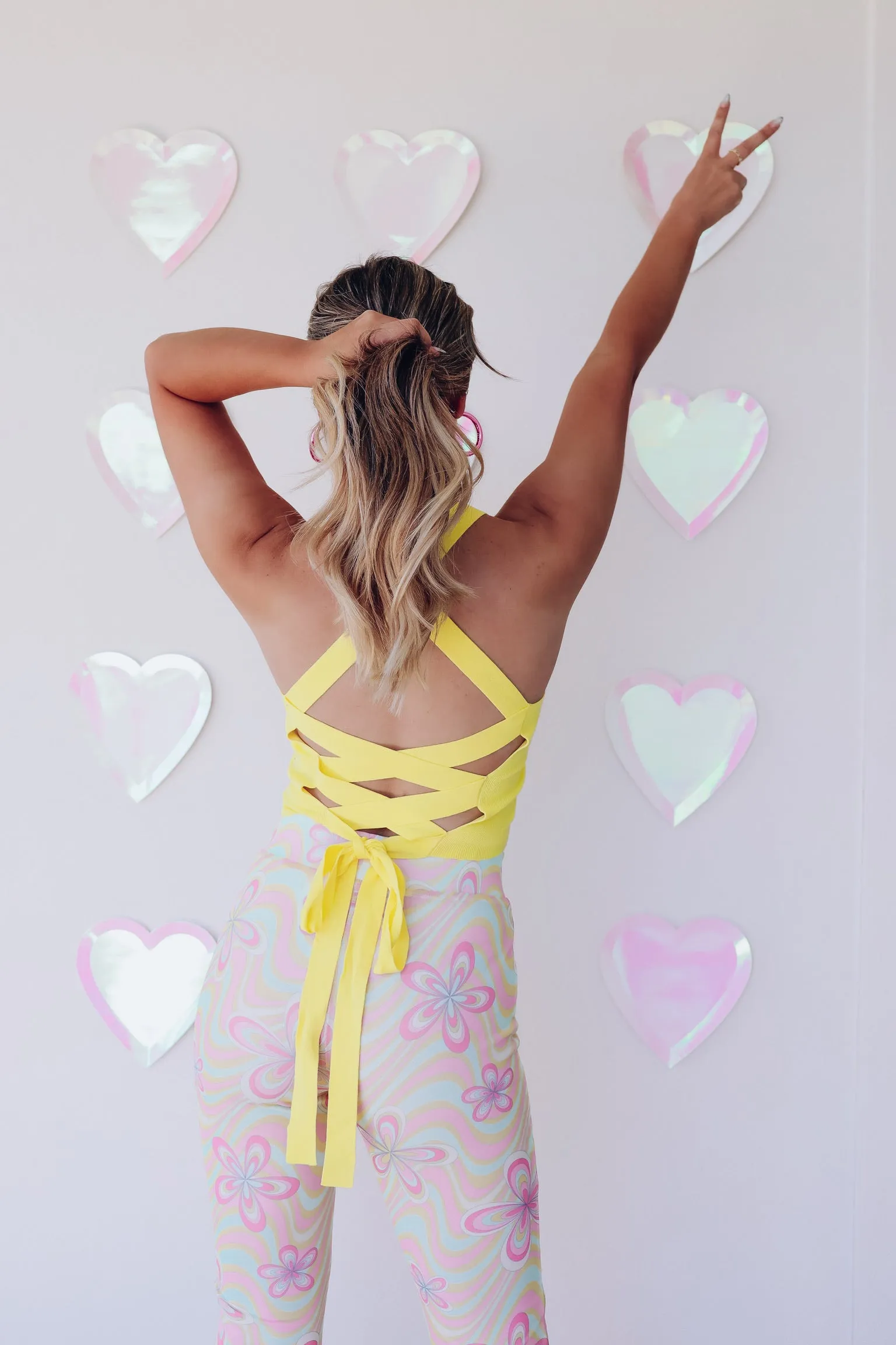 Cross Back Cropped Tank Top - Yellow