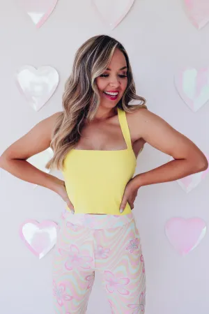 Cross Back Cropped Tank Top - Yellow