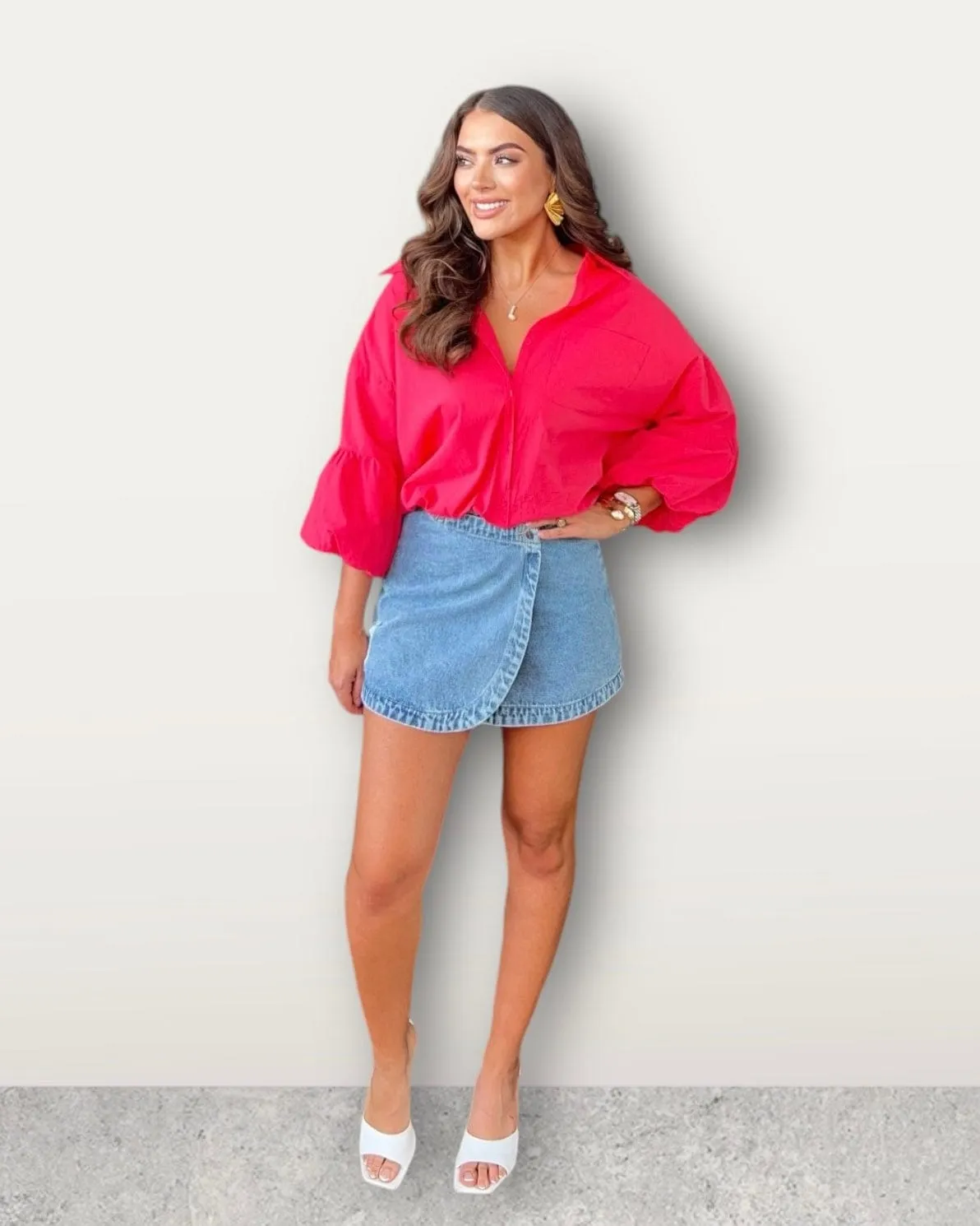 Denim Wrap Mini Skirt In Denim