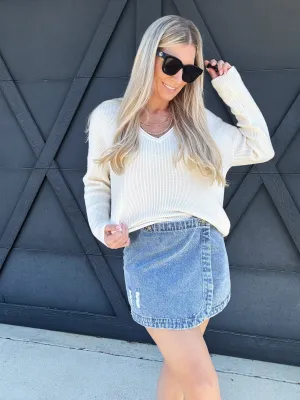 Denim Wrap Mini Skirt In Denim