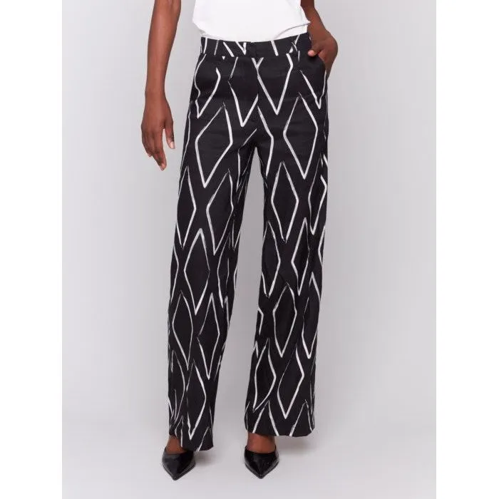 Diamond Printed Linen Blend Pants