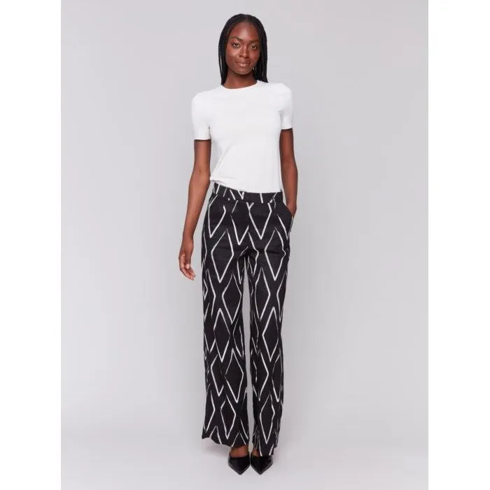 Diamond Printed Linen Blend Pants