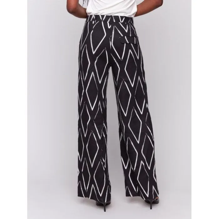 Diamond Printed Linen Blend Pants