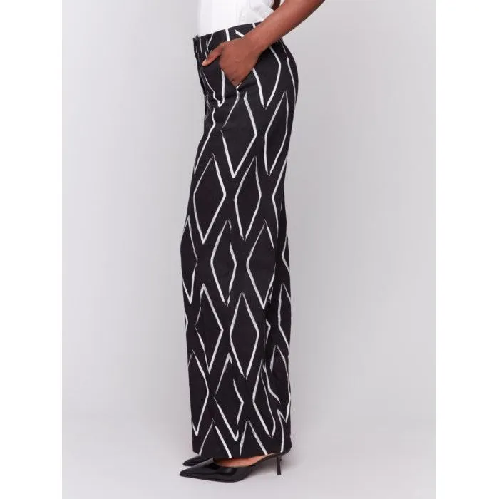 Diamond Printed Linen Blend Pants