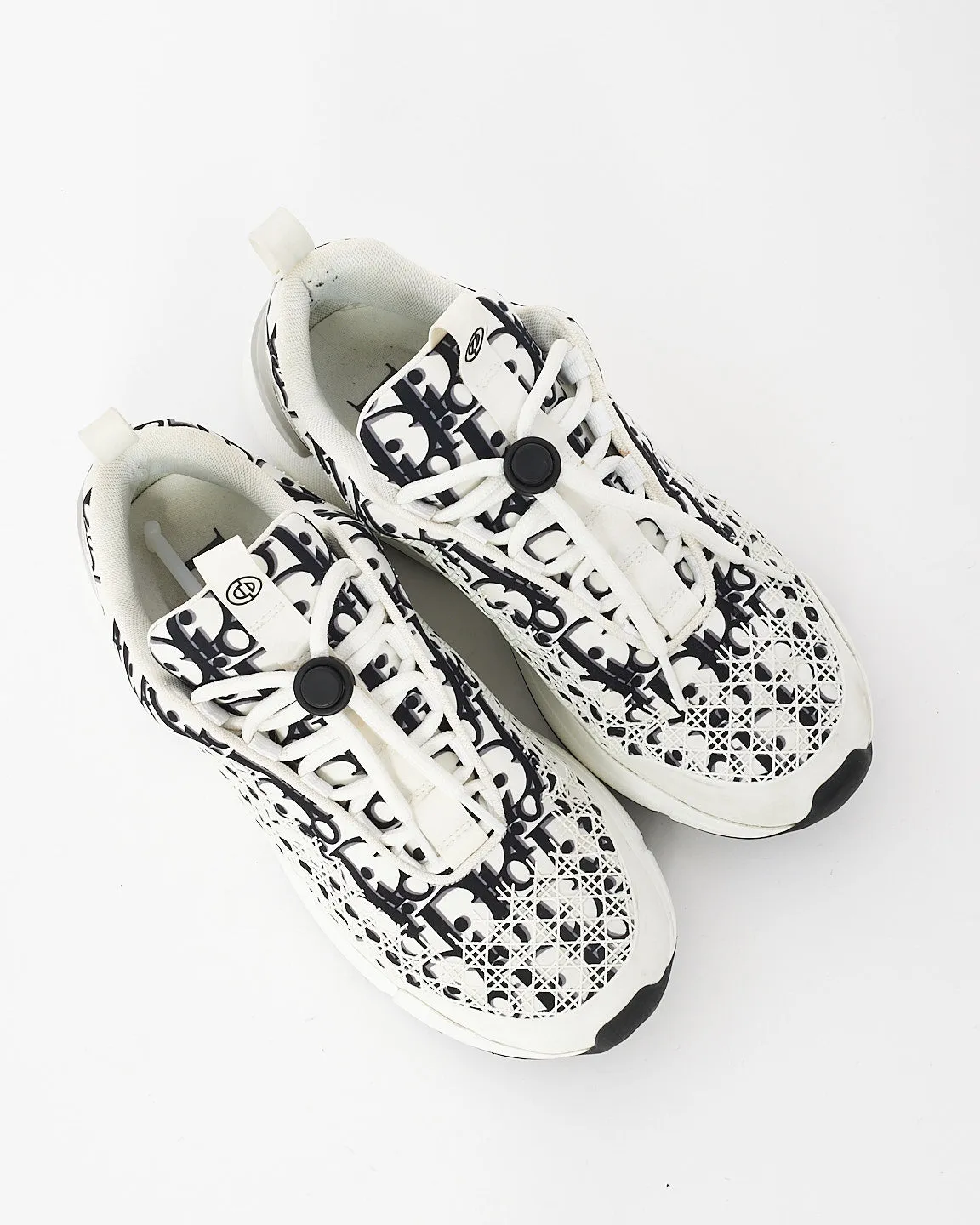 Dior White and Black Dior Oblique Technical Fabric B24 Sneakers - 40