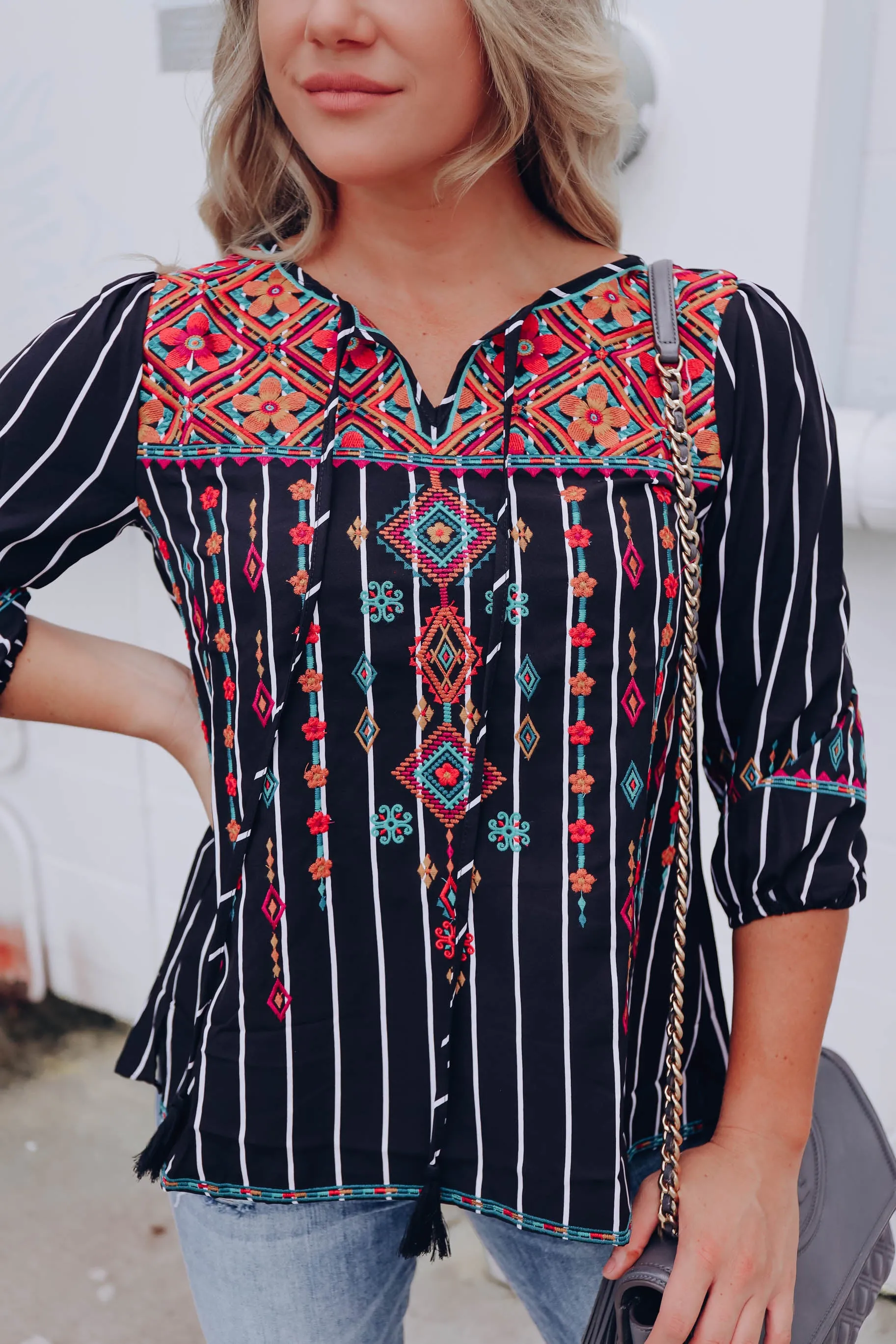 Emi Embroidered Striped Blouse - Small
