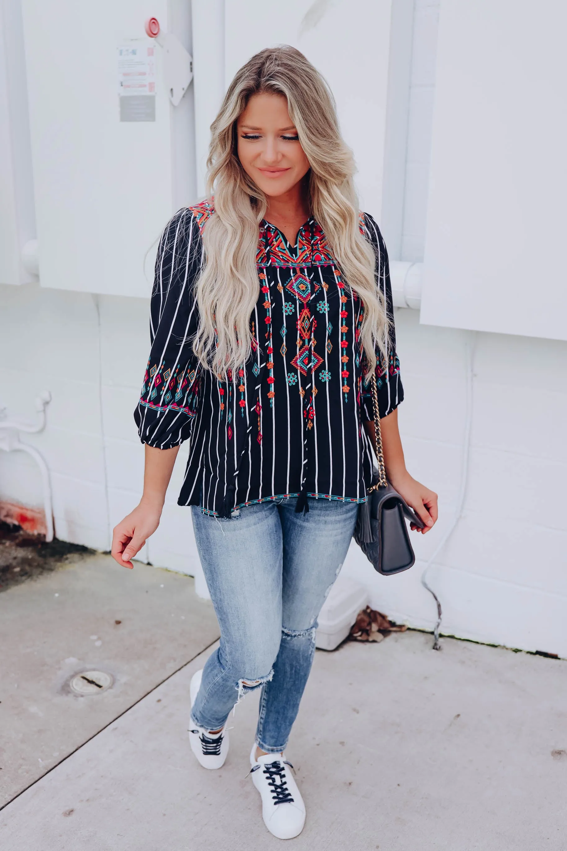 Emi Embroidered Striped Blouse - Small