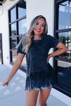 Fab Fringed Mineral Wash Tee - Black