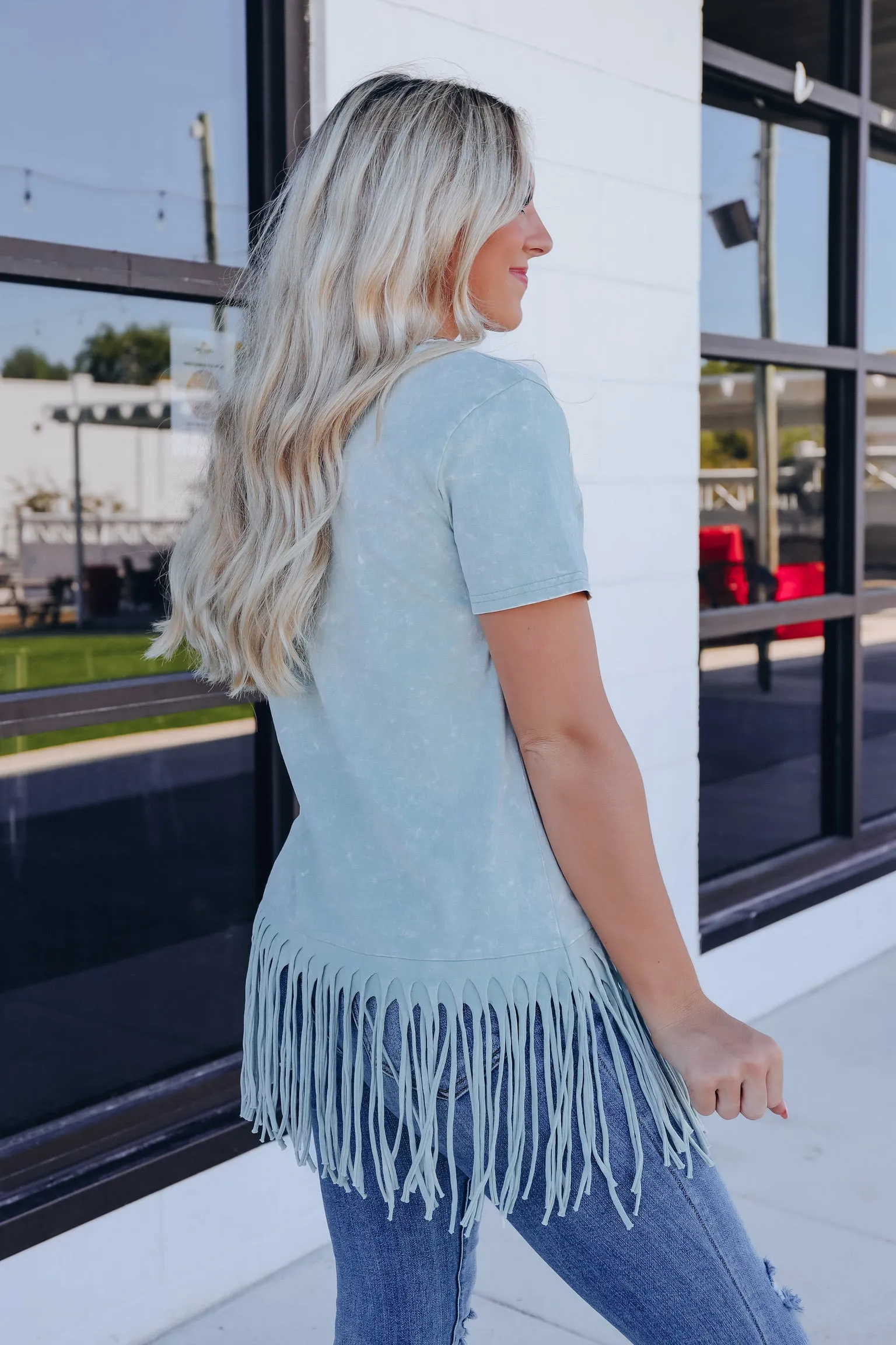 Fab Fringed Mineral Wash Tee - Vintage Mint