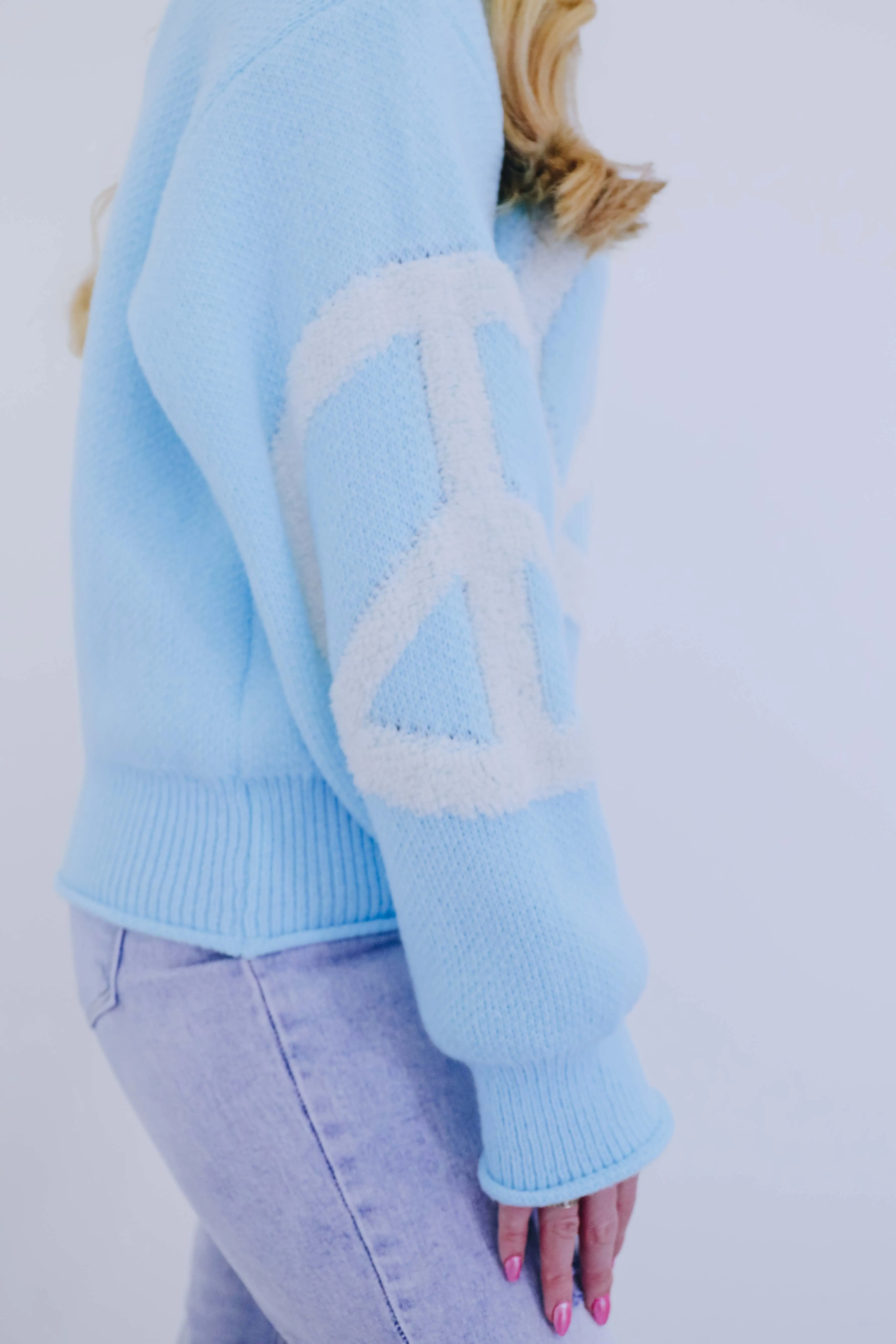Falling To Peaces Chenille Knit Sweater - Blue