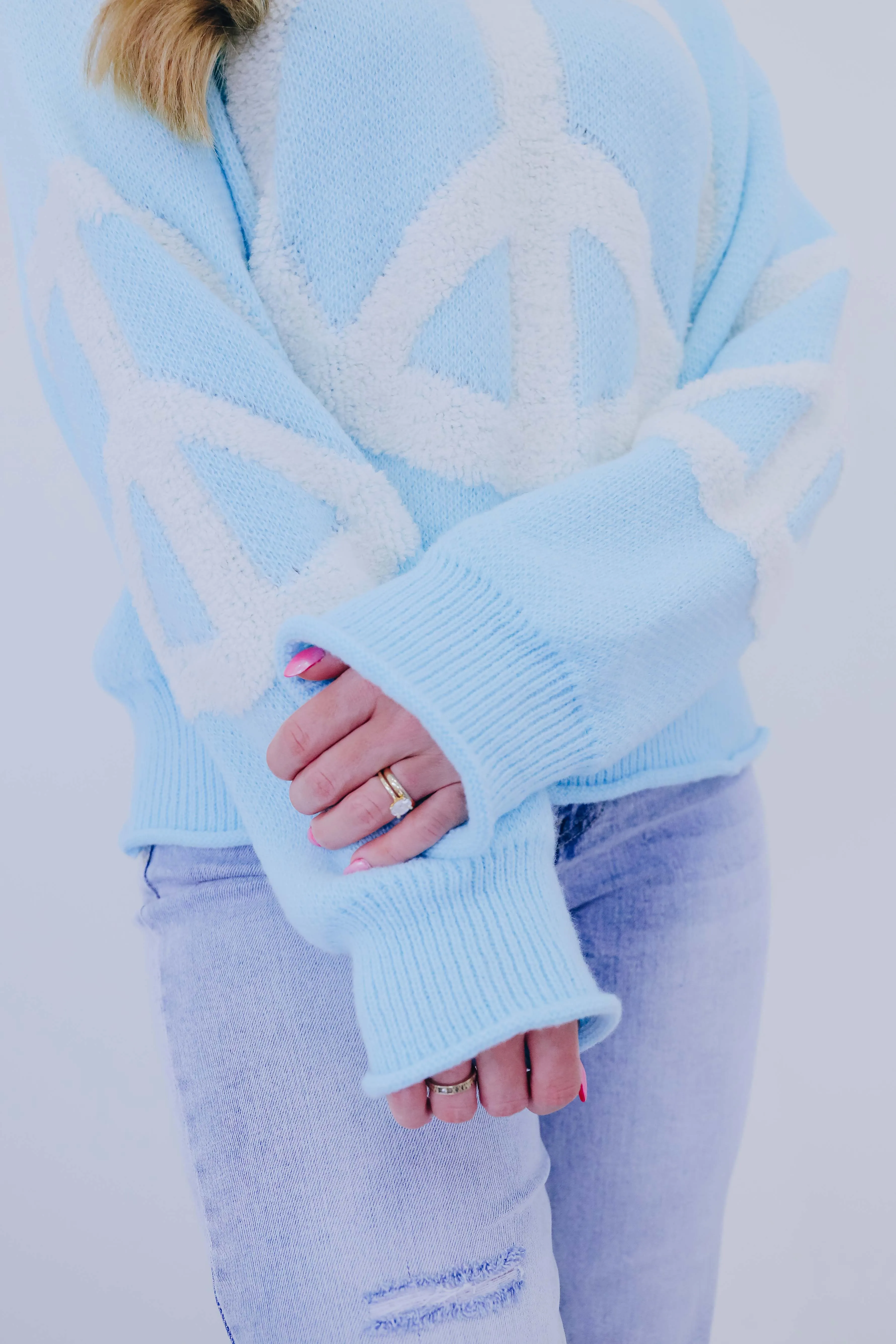 Falling To Peaces Chenille Knit Sweater - Blue