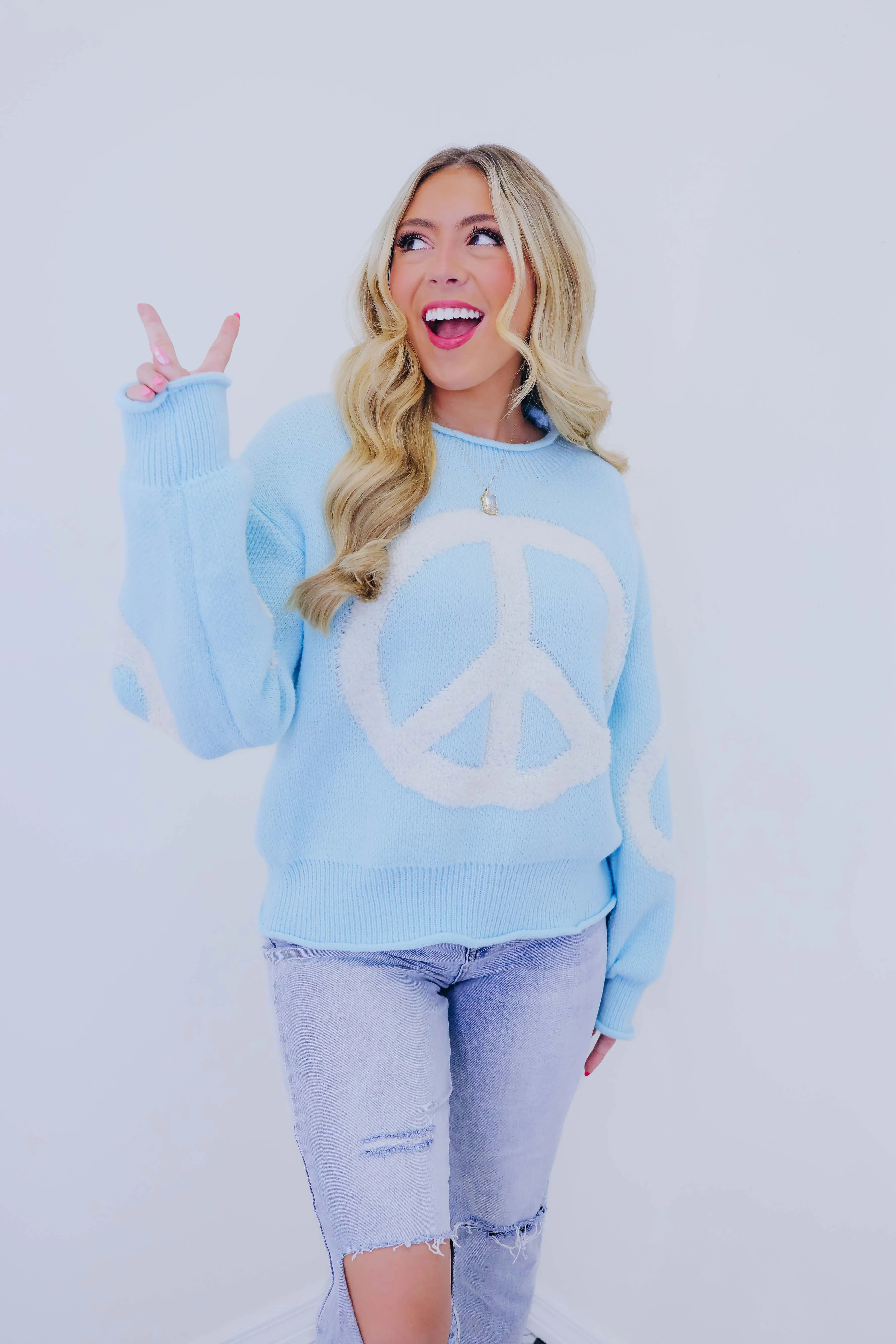 Falling To Peaces Chenille Knit Sweater - Blue