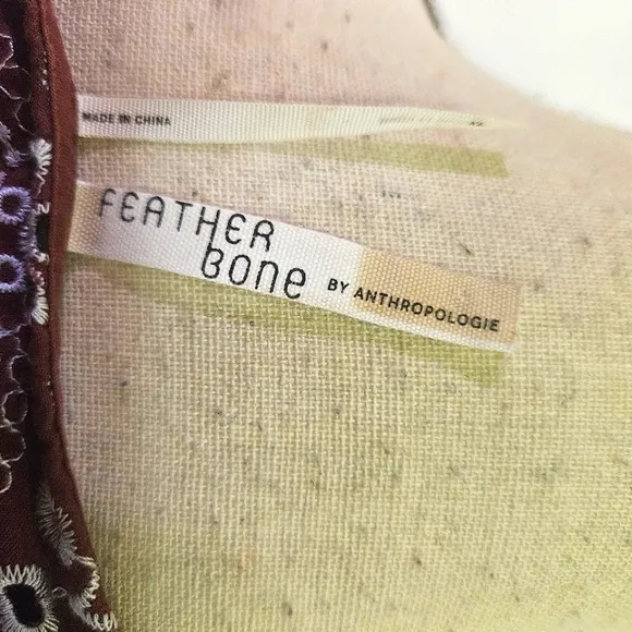 Feather Bone by Anthropologie Brown w/Blue Grey Embroidered Dress,X-Large