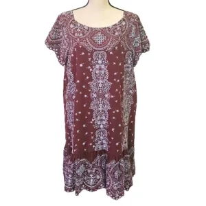 Feather Bone by Anthropologie Brown w/Blue Grey Embroidered Dress,X-Large