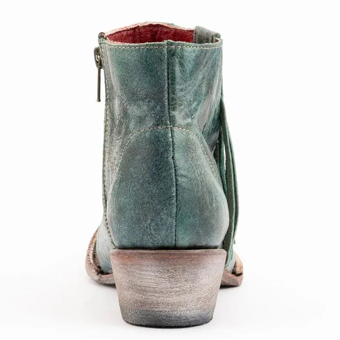 Ferrini Women's Fringe Round Toe Ankle Boots Handcrafted - Turquoise 6101150