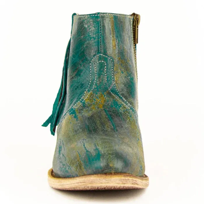 Ferrini Women's Fringe Round Toe Ankle Boots Handcrafted - Turquoise 6101150