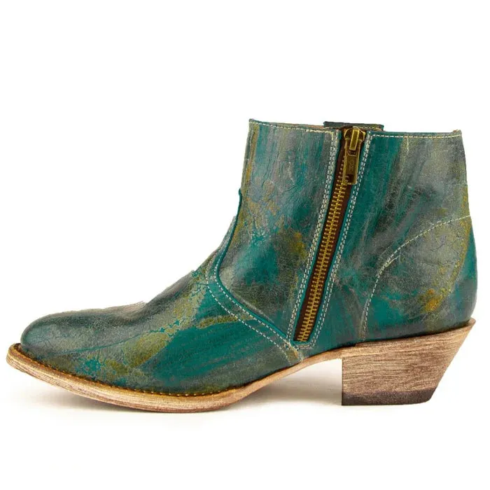 Ferrini Women's Fringe Round Toe Ankle Boots Handcrafted - Turquoise 6101150