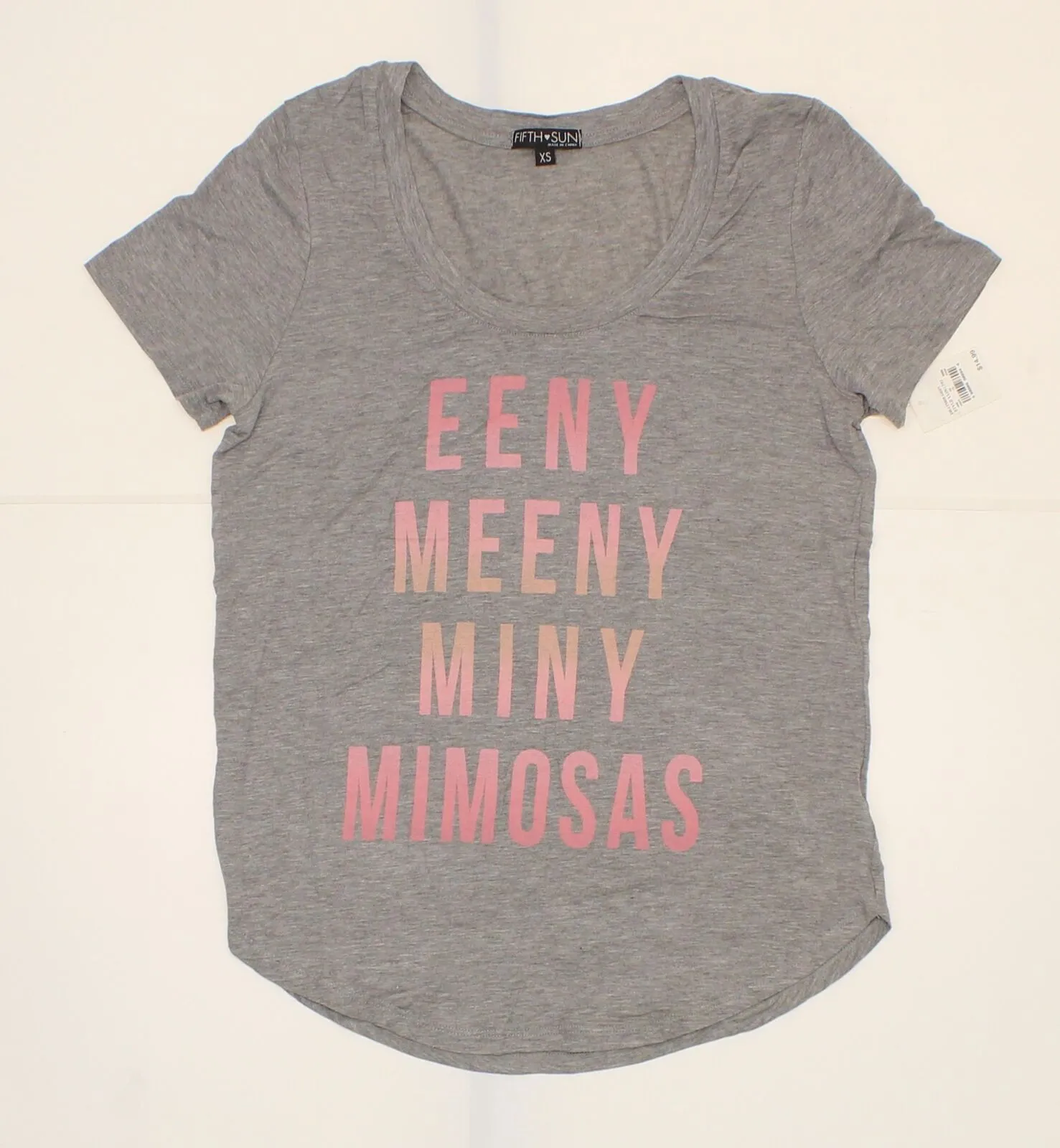 Fifth Sun Women's Eeny Meeny Miny Mimosas Drapey Short Sleeve T-Shirt