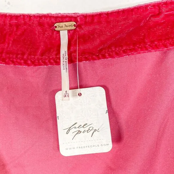 Free People Annalise Bold Barbie Pink High-rise Crushed Velvet Mini Skirt 6