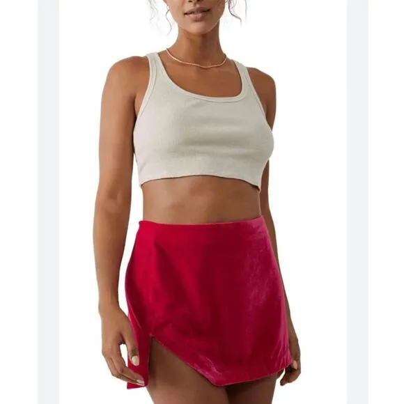 Free People Annalise Bold Barbie Pink High-rise Crushed Velvet Mini Skirt 6