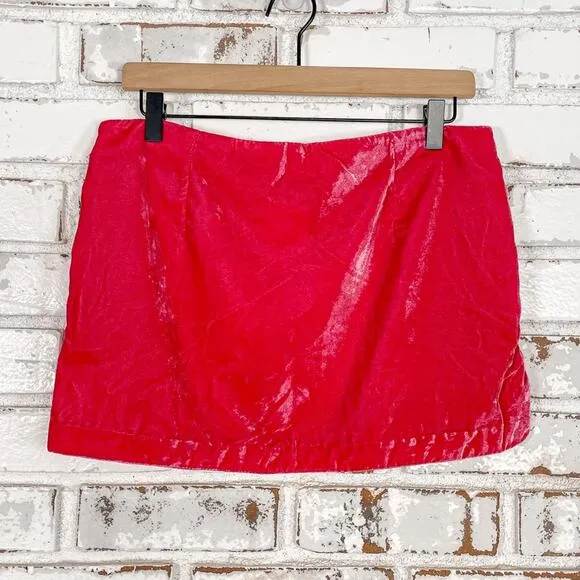 Free People Annalise Bold Barbie Pink High-rise Crushed Velvet Mini Skirt 6