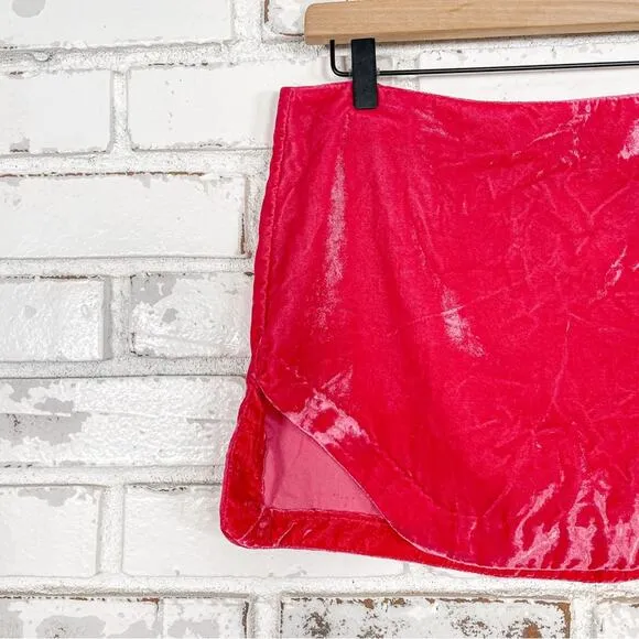 Free People Annalise Bold Barbie Pink High-rise Crushed Velvet Mini Skirt 6