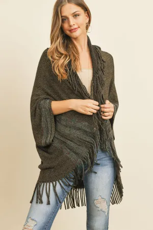 FRINGE STRIPE OPEN FRONT KIMONO