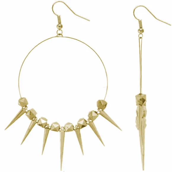 Gold 3D Cube Spike Hoop Earrings