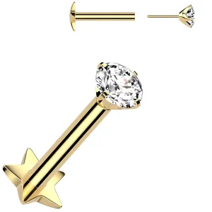 Gold Medical Grade Titanium Flat Back Earring 18 Gauge 3mm CZ Reversible Star
